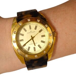Anne Klein Gold Tone Swarovski Crystal Faux Tortoise Band (10/9178) Watch
